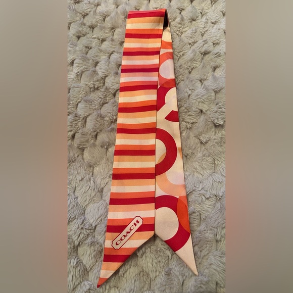 Coach Accessories - Auth. Coach Vintage Coral, Magenta and Pink Striped Signature Ponytail Scarf!